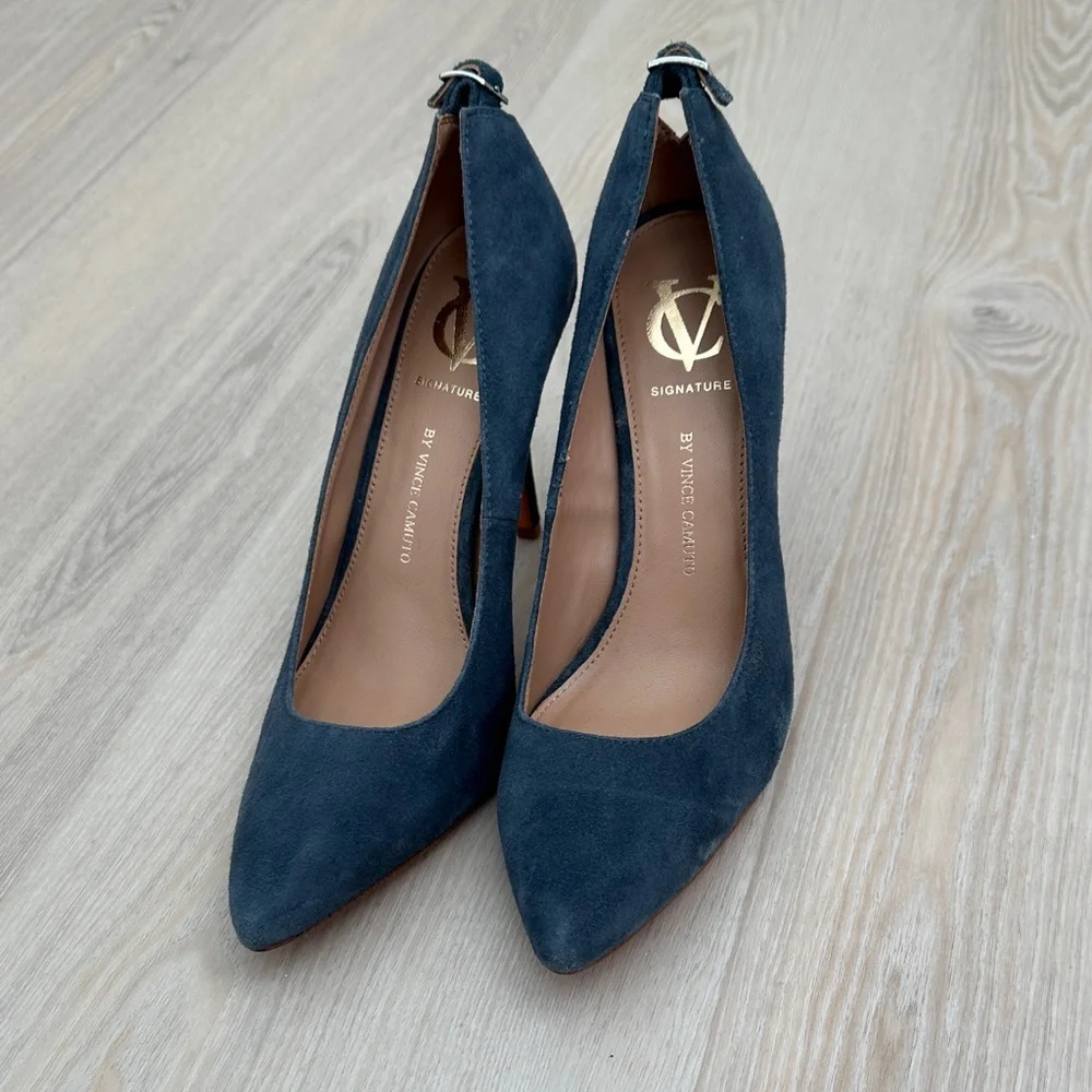 Vince Camuto Navy Suede Pointed-Toe Pumps